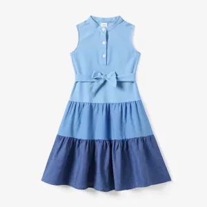 Family Matching Colorblock Shirt and Tiered A-line Pleated Dress Sets #1316560
