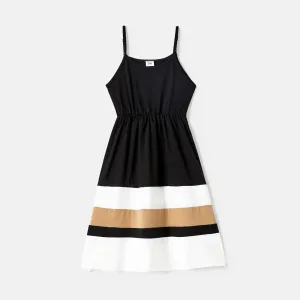 Family Matching Colorblock Spliced Cami Dresses and Short-sleeve T-shirts Sets #666281