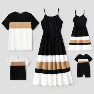 Family Matching Colorblock Spliced Cami Dresses and Short-sleeve T-shirts Sets #666284