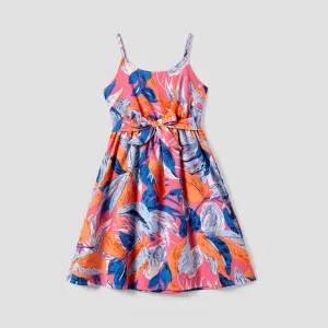 Family Matching Colorblock T-shirt and Floral Wrap Top Strap Dress Sets #1320617