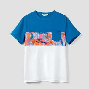 Family Matching Colorblock T-shirt and Floral Wrap Top Strap Dress Sets #1321132