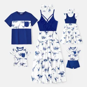 Family Matching Cotton Short-sleeve T-shirts and Allover Dinosaur Print Spliced Naiaâ¢ Dresses #874909