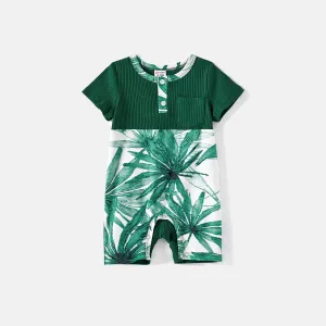 Family Matching Cotton Short-sleeve T-shirts and Allover Plant Print Spliced Naiaâ¢ Cami Dresses Sets #856443