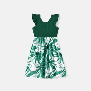 Family Matching Cotton Short-sleeve T-shirts and Allover Plant Print Spliced Naiaâ¢ Cami Dresses Sets #856450