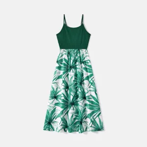 Family Matching Cotton Short-sleeve T-shirts and Allover Plant Print Spliced Naiaâ¢ Cami Dresses Sets #856456