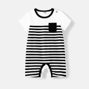Family Matching Cotton Short-sleeve T-shirts and Chevron Striped Halter Spliced Naiaâ¢ Dresses Sets #237154