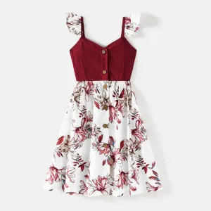 Family Matching Cotton Short-sleeve T-shirts and Floral Print Spliced Cami Dresses Sets #234553