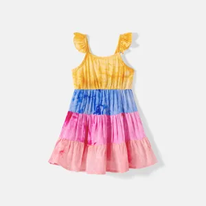 Family Matching Cotton Short-sleeve Tie Dye T-shirts and Belted Cami Dresses Sets #1045708