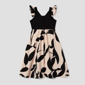Family Matching Cross Back Floral Strap Dress and Colorblock Top Sets