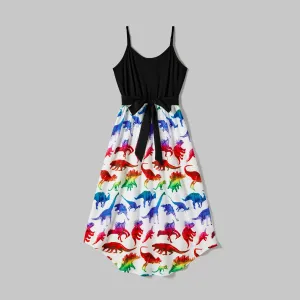 Family Matching Dinosaur Print Belted Cami Dresses and Short-sleeve T-shirts Sets #1043476