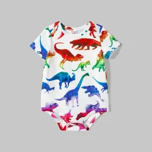 Family Matching Dinosaur Print Belted Cami Dresses and Short-sleeve T-shirts Sets