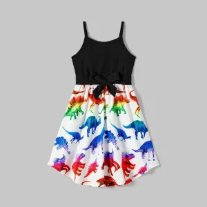 Family Matching Dinosaur Print Belted Cami Dresses and Short-sleeve T-shirts Sets #1245072