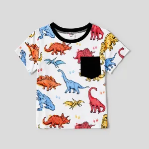 Family Matching Dinosaur Print Drawstring Ruched Side Short-sleeve Bodycon Dresses and Short-sleeve T-shirts Sets #1036815