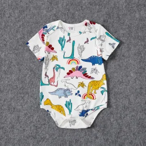 Family Matching Dinosaur Print Drawstring Ruched Side Short-sleeve Dresses and Patch Pocket Short-sleeve T-shirts Sets #927960