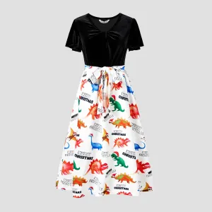 Family Matching Dinosaur Print Short-sleeve Dresses and Tops Sets #1168769