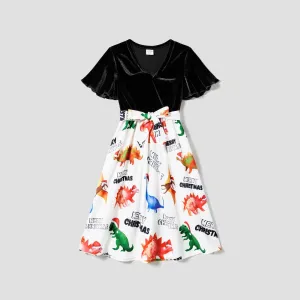 Family Matching Dinosaur Print Short-sleeve Dresses and Tops Sets #1168778