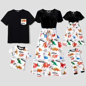 Family Matching Dinosaur Print Short-sleeve Dresses and Tops Sets #1168783