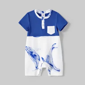 Family Matching Dolphin Print Slip Dresses and Short-sleeve T-shirts Sets #1036964