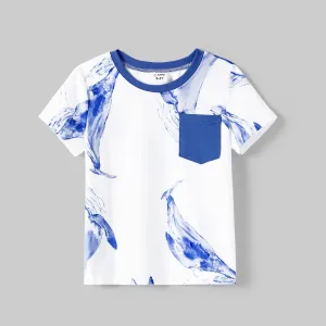 Family Matching Dolphin Print Slip Dresses and Short-sleeve T-shirts Sets