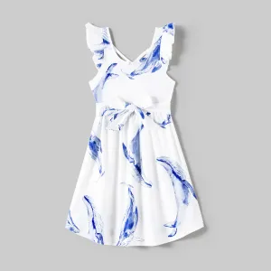 Family Matching Dolphin Print Slip Dresses and Short-sleeve T-shirts Sets #1036973