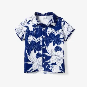 Family Matching Floral Beach Shirt and A-Line Ruffle Hem Strap Dress Sets #1322145