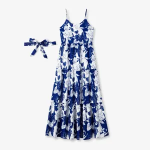 Family Matching Floral Beach Shirt and A-Line Ruffle Hem Strap Dress Sets #1322154