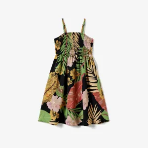 Family Matching Floral Beach Shirt and Split Hem Shirred Strap Dress Sets #1327013