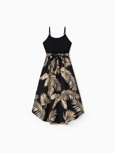 Family Matching Floral Print Belted Cami Dresses And Solid Short Sleeve Tops Sets
