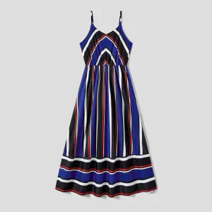 Family Matching Geometry Print Slip Dresses and Short-sleeve Striped T-shirts Sets #1046217
