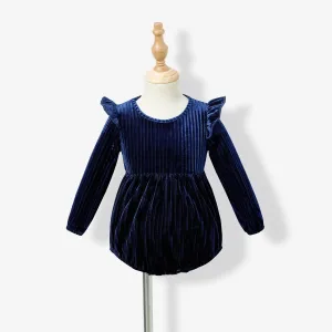 Family Matching Long-sleeve Plaid Shirt Tops and Elegant Solid Color Short-sleeve Velvet Dresses Sets #1193576