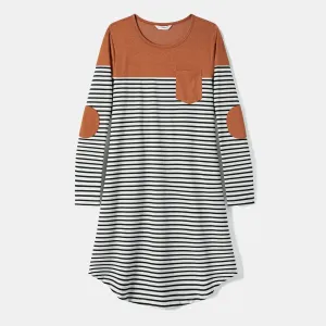 Family Matching Long-sleeve Striped Spliced Dresses and Tops Sets #1066704