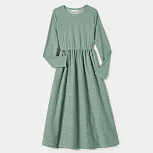 Family Matching Mint Green Lace Dresses And Color-block Long-sleeve tops Sets #1058371
