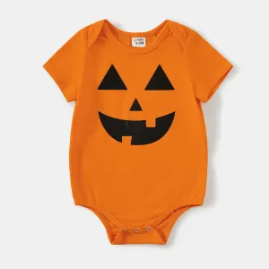 Family Matching Orange Spooky Print Dresses And Tops Sets #1062464