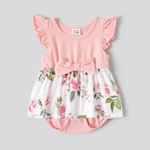 Family Matching Pink Sleeveless Splicing Floral Print Midi Dresses and Colorblock Short-sleeve Polo Shirts Sets #768753