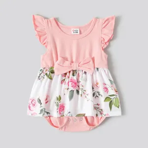 Family Matching Pink Sleeveless Splicing Floral Print Midi Dresses and Colorblock Short-sleeve Polo Shirts Sets #768755
