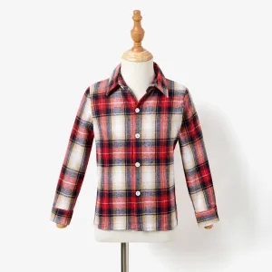 Family Matching Plaid Long-sleeve Shirt Tops and Velet Belted Dresses Sets #1170547