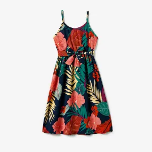 Family Matching Plant Floral Print Slip Dresses and Short-sleeve T-shirts Sets #1041575