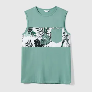 Family Matching Plant Print Belted Slip Dresses and Tank Top Sets #915114