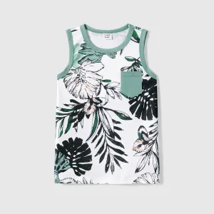 Family Matching Plant Print Belted Slip Dresses and Tank Top Sets #915124
