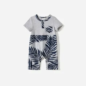 Family Matching Plant Print Panel Belted Short-sleeve Dresses and T-shirts Sets #1033787