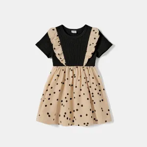 Family Matching  Polka Dot Dresses and Short-sleeve Colorblock T-shirts Sets #1058199