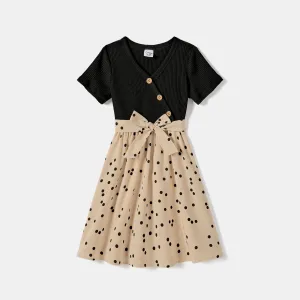 Family Matching  Polka Dot Dresses and Short-sleeve Colorblock T-shirts Sets #1058203