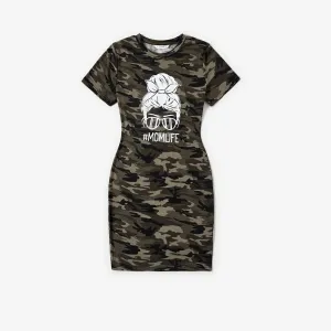Family Matching Portrait Printed Camo Tee and Bodycon Dress Sets #1329496