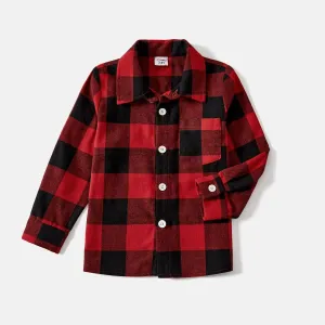 Family Matching Red and Black Plaid Long-sleeve  Shirts and Belted Dresses Sets #1082929