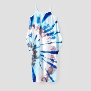 Family Matching Sets Blue Twirl Tie-Dye Tee or Strap Dress with Pockets