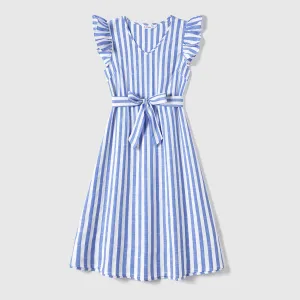 Family Matching Stripe Belted Dresses and 100% Cotton Short-sleeve T-shirts Sets #1048196