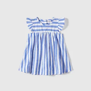 Family Matching Stripe Belted Dresses and 100% Cotton Short-sleeve T-shirts Sets #1048209