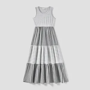 Family Matching Stripe Cotton Tee and Tank Top Dress Sets