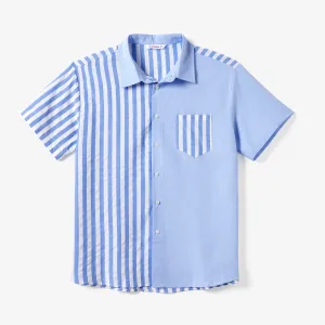 Family Matching Stripe Shirt and High Neck Halter Tiered Tassel Trim Dress Sets #1329944