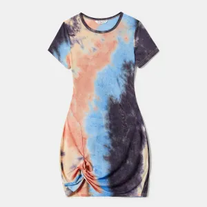 Family Matching Tie Dye Short-sleeve Tunic Dresses and T-shirts Sets #1041379